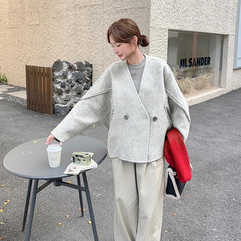 蝙蝠袖拉毛上下两穿双面呢外套2C006-9939-P290-K438,女装毛呢外套,2C006