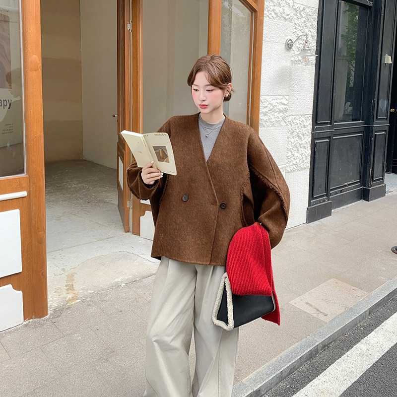 蝙蝠袖拉毛上下两穿双面呢外套2C006-9939-P290-K438,女装毛呢外套,2C006