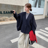 黑色高级感羊毛开衫女冬天2025新款韩版宽松休闲小个子双面呢大衣，女装毛呢外套，2C006