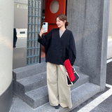黑色高级感羊毛开衫女冬天2025新款韩版宽松休闲小个子双面呢大衣，女装毛呢外套，2C006
