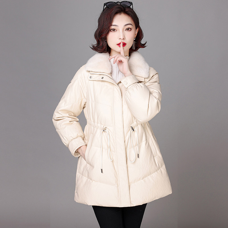 2025冬季新款真皮羽绒服女宽松收腰加厚水貂毛领白鸭绒绵羊皮外套,女装/女士精品,皮衣,淘宝优惠券,粉丝福利购,淘宝优惠卷