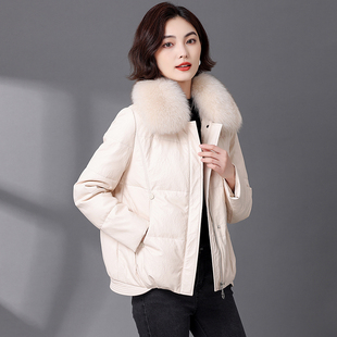 真皮羽绒服女短款 海宁绵羊皮皮衣狐狸毛领皮草外套加厚 2025冬新款