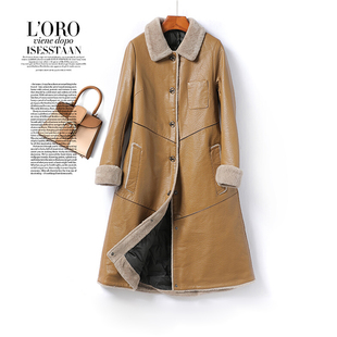 秋冬款海宁真皮皮衣女中长款修身白鸭绒绵羊皮皮风衣羽绒服厚外套