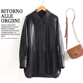 中长款 皮风衣韩版 显瘦大码 真皮皮衣女宽松廓版 绵羊皮夹克衬衫 外套