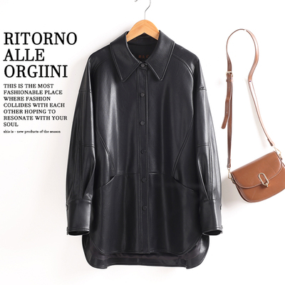 真皮皮风衣女宽松大码显瘦外套