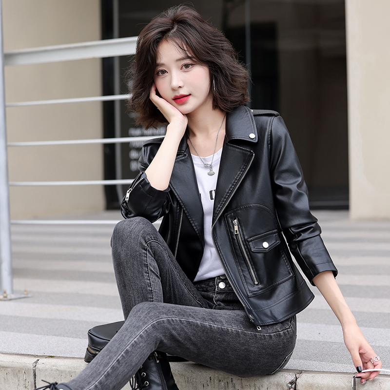 绵羊皮真皮皮衣外套女短款2025年春秋新款修身韩版显瘦翻领皮夹克