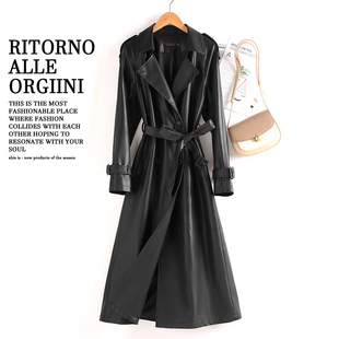 海宁真皮皮衣女中长款过膝风衣秋冬新款绵羊皮大衣气质时尚皮外套