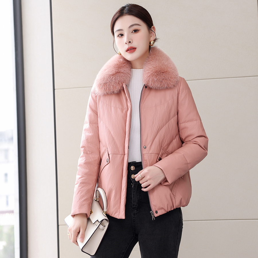 真皮羽绒服女短款宽松狐狸毛外套
