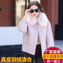 海宁真皮羽绒服女短款2024冬季新款绵羊皮狐狸毛皮衣皮草外套宽松