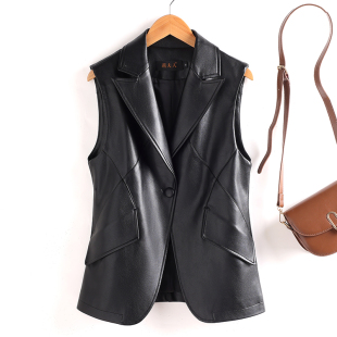 无袖 2025秋冬新款 领背心修身 外套收腰显瘦西装 坎肩 真皮马甲女短款