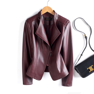 海宁真皮皮衣女短款修身显瘦夹克