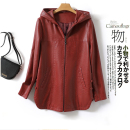 绵羊皮夹克妈妈装 连帽宽松大码 春秋外套 韩版 海宁真皮皮衣女常规款