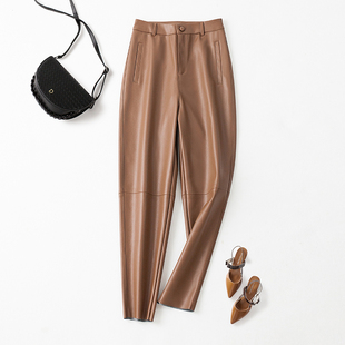 宽松九分烟管裤 百搭高腰显瘦萝卜裤 女绵羊皮2025秋季 海宁真皮皮裤