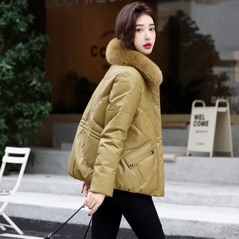 海宁真皮羽绒服女短款2025冬新款狐狸毛领韩版大码绵羊皮皮衣外套