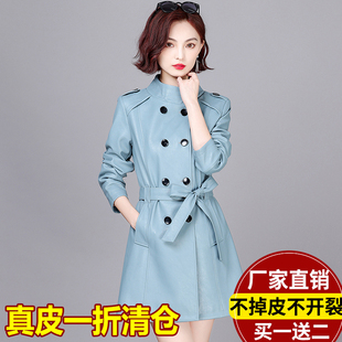 修身 新款 显瘦系带绵羊皮风衣外套 2025年春装 海宁真皮皮衣女中长款