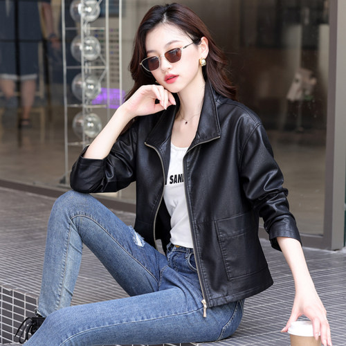 羊皮外套女短款时尚洋气皮夹克