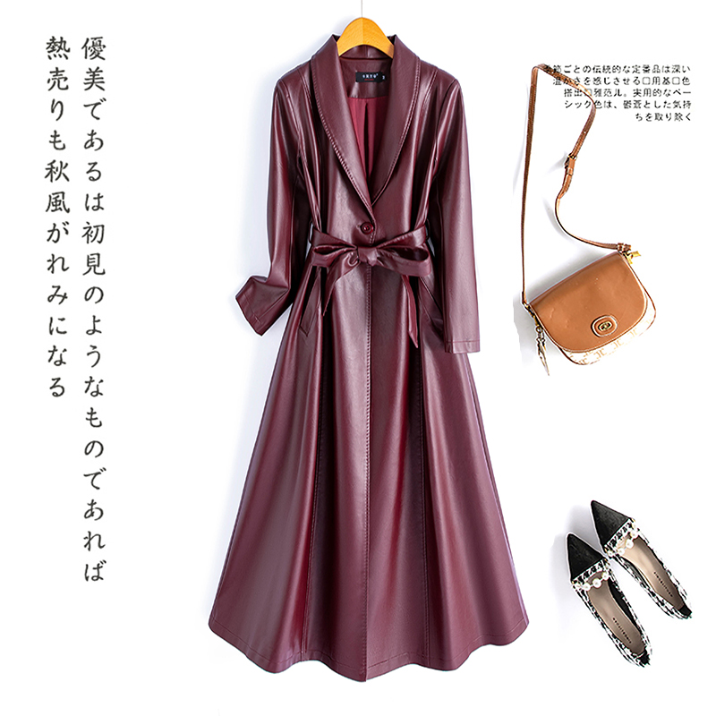 真皮皮衣女中长系带收腰气质皮风衣2025春季新款高端女外套绵羊皮