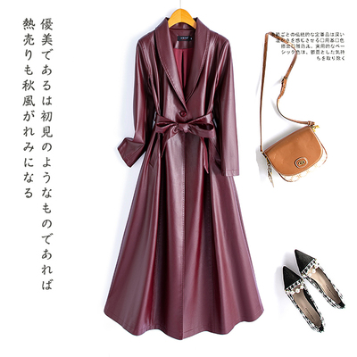 真皮皮衣女中长系带收腰气质皮风衣2025春季新款高端女外套绵羊皮