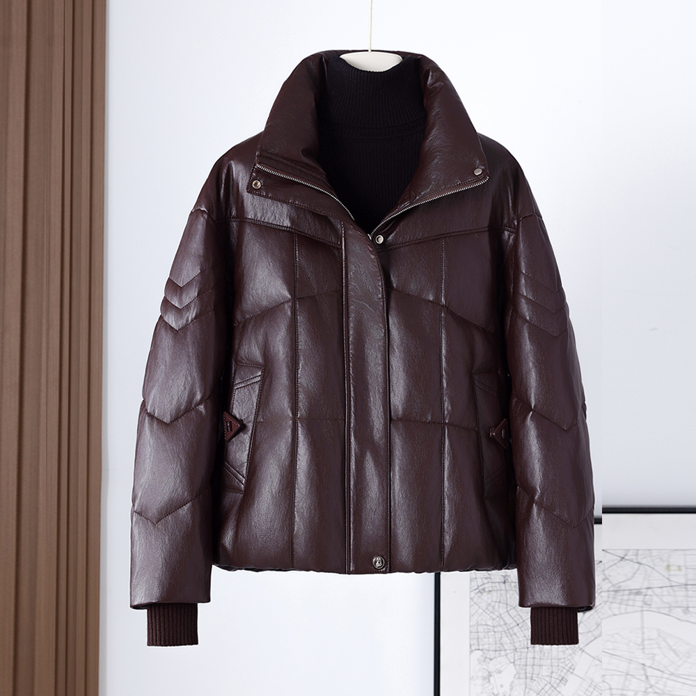 真皮羽绒服女宽松小个子短款外套