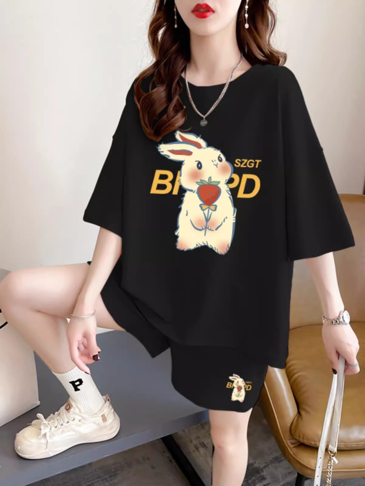 纯棉休闲运动服套装女夏短袖短裤