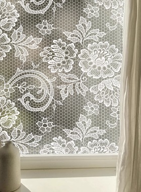 Funlife《繁花》法式复古风文艺白色蕾丝玻璃窗花静电贴免胶设计