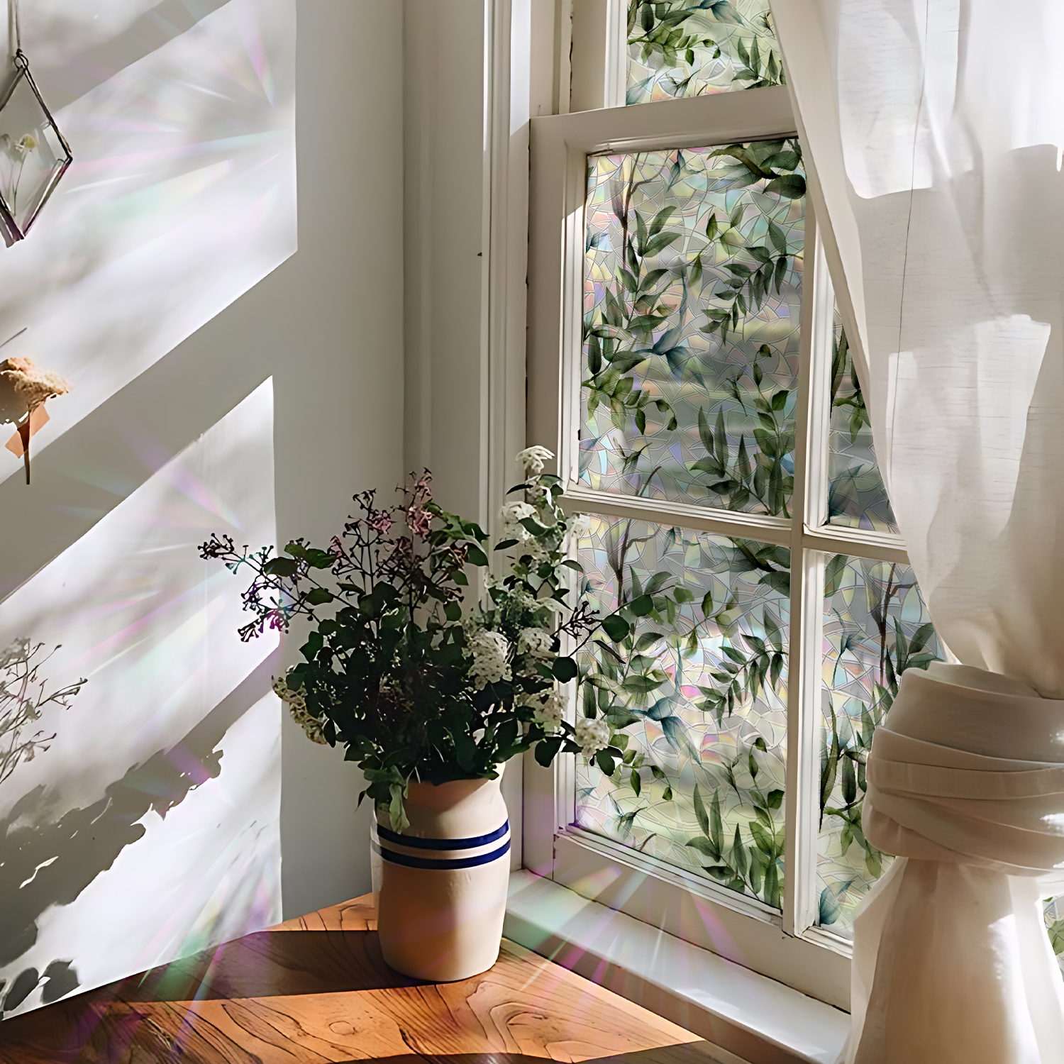 Funlife法式植物镭射静电窗贴纸