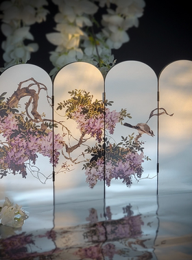 Funlife《金银织梦》原创法式中国风手工银屏花鸟桌面小屏风装饰