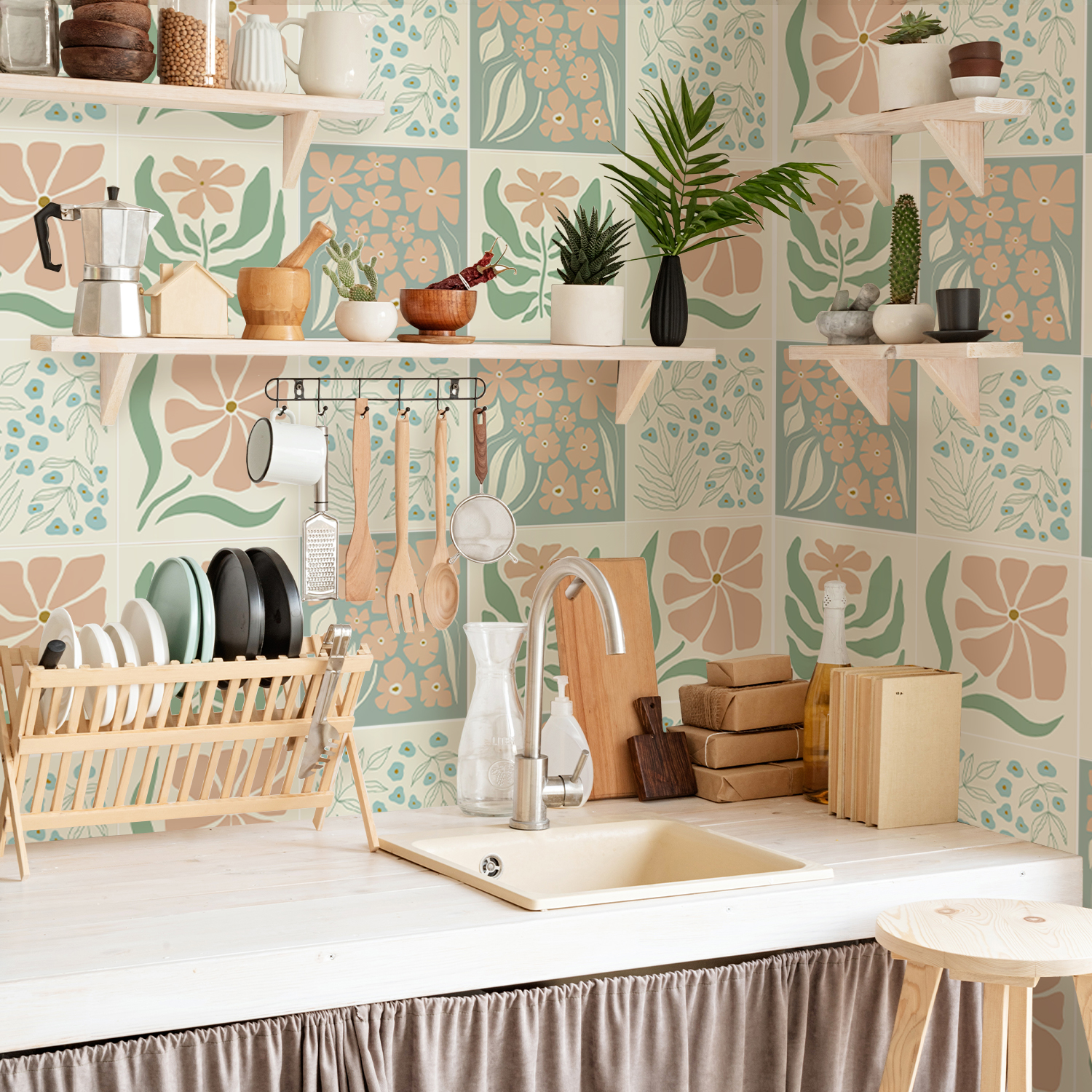 法式秋季花砖瓷砖贴Funlife