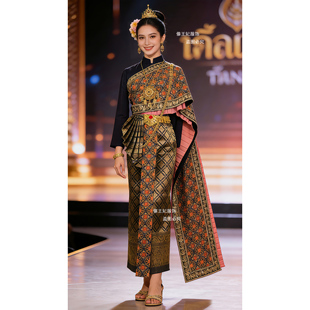 泰国传统服装女套装秋冬长袖新款年会走秀影楼旅拍服高端高档服饰