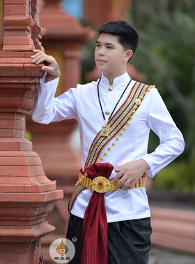 傣王妃服饰泰国服装男简约泰式活动餐厅工作服迎宾纱笼裤秋冬长袖