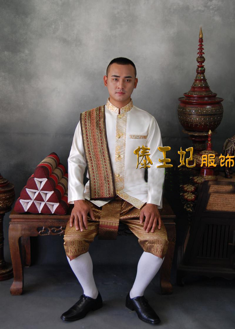 傣王妃服饰傣族泰国传统服装男立领长袖影楼拍照写真礼服新郎服装