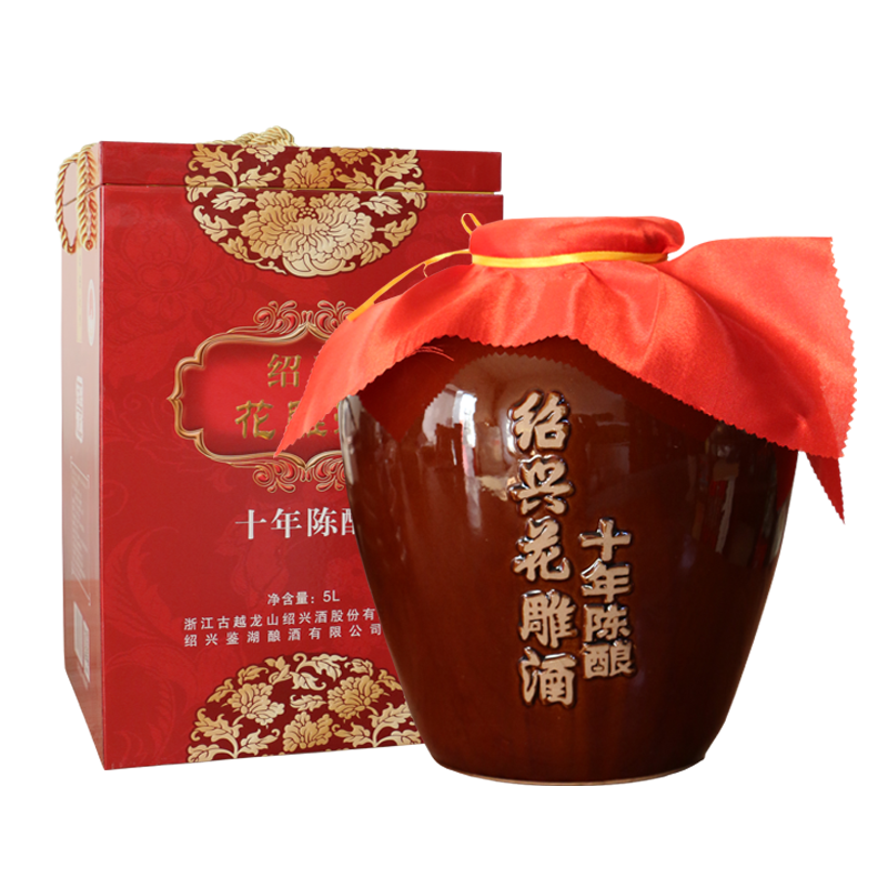 古越龙山绍兴黄酒鉴湖十年陈花雕酒坛装糯米老酒5L礼盒加饭酒