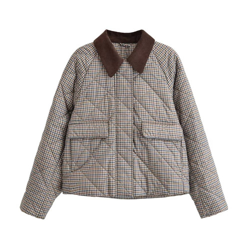 26秋冬保暖上衣棉服休闲短茄克格纹女装外套夹克489026/487518