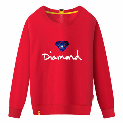 SUGU新款2017圆领男女春秋卫衣情侣装班服定制卡通钻石英文印花潮