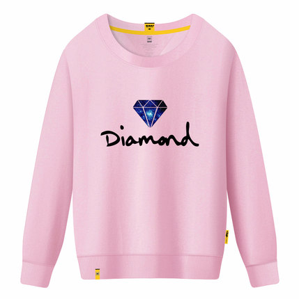 SUGU新款2017圆领男女春秋卫衣情侣装班服定制卡通钻石英文印花潮