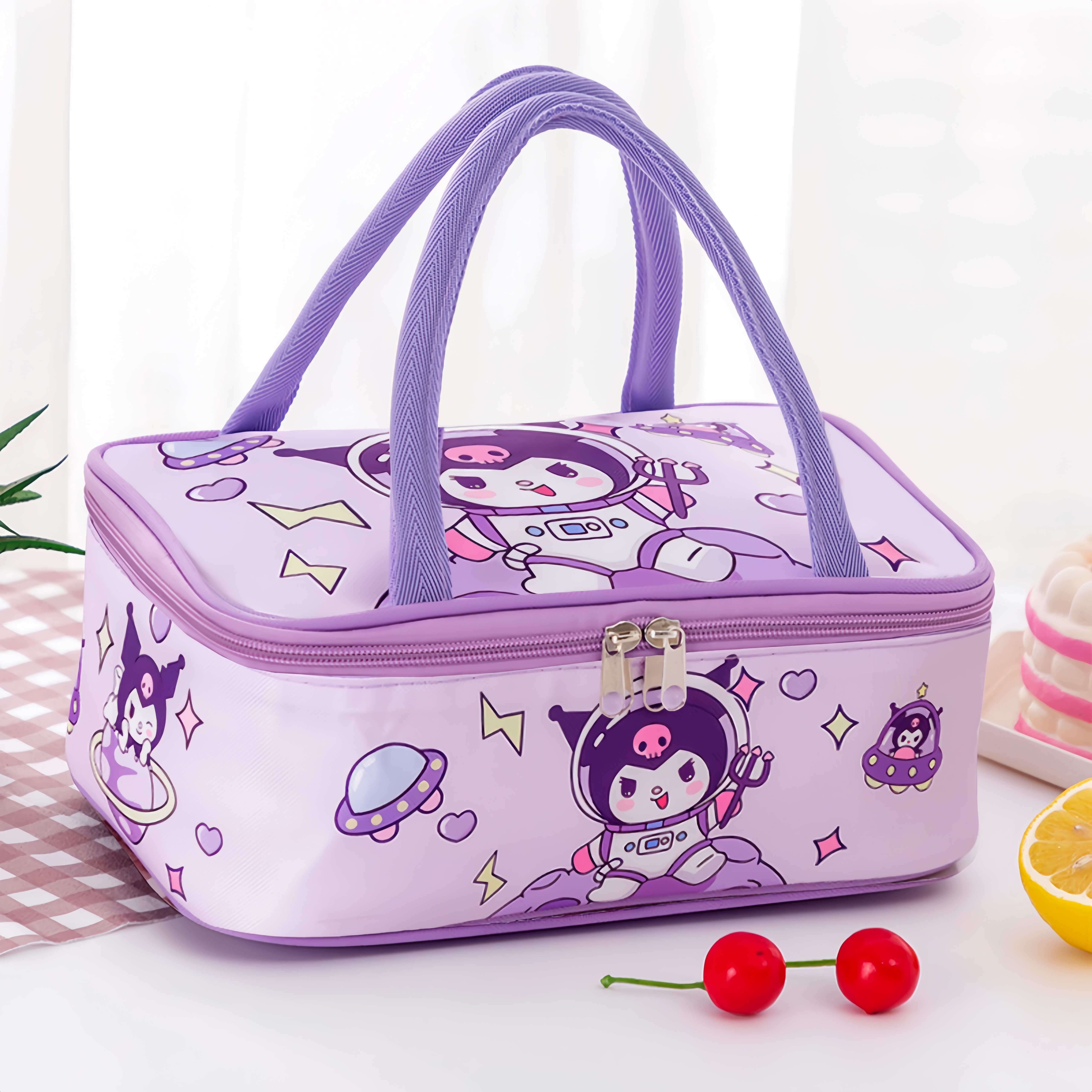 可爱扁平保温饭盒袋子儿童小学生专用防水大容量午餐便当盒手提包