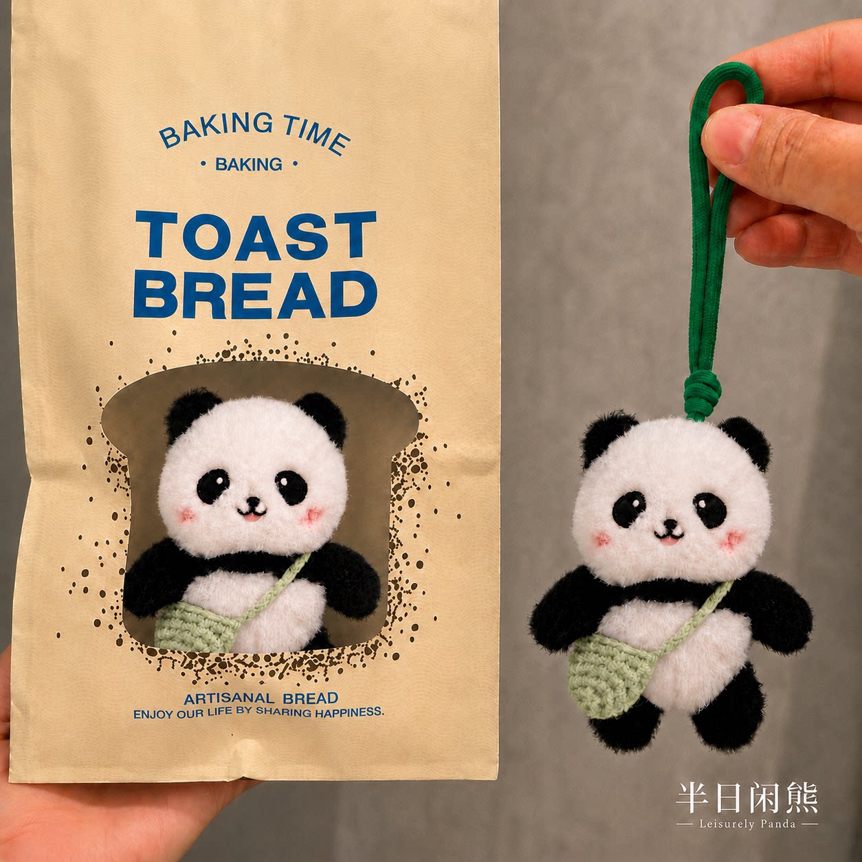 可爱小熊猫毛茸茸挂件编织挎包图片