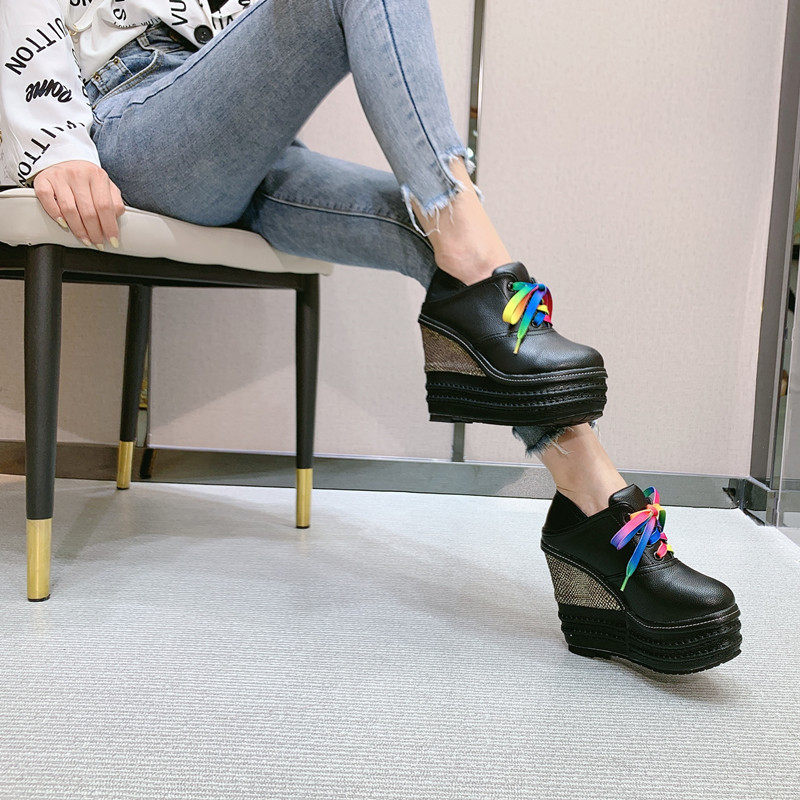 Giày cao gót nữ đế xuồng platform siêu cao 15 cm, dây buộc, kiểu xỏ chân đa năng — Trắng 12CM, Trắng 15CM, Đen 12CM, Đen 15CM
