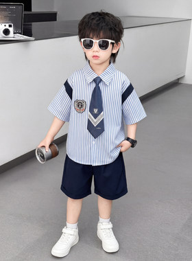 儿童夏款男童套装2026夏季新款短袖衬衫学院风毕业照礼服生日花童