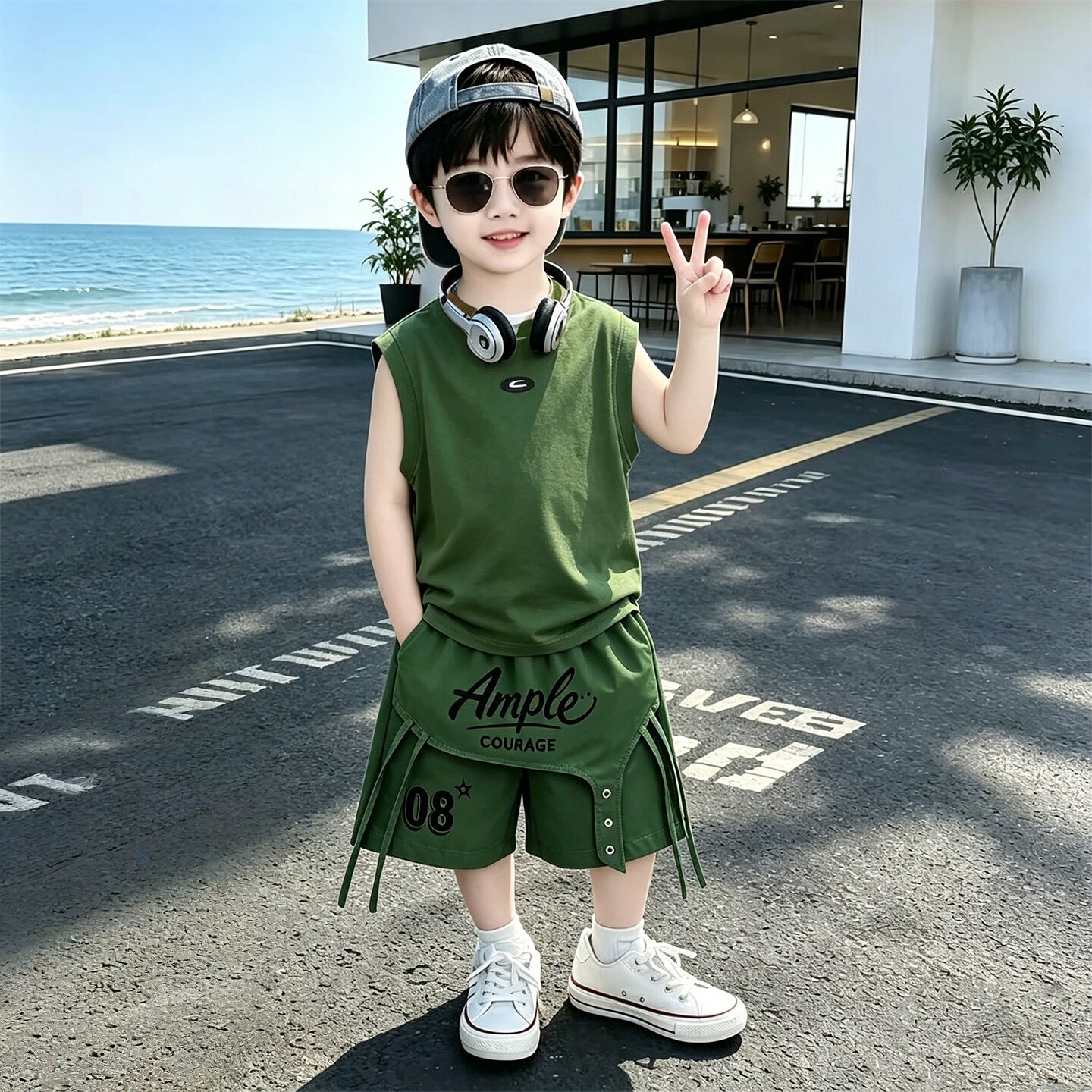 男童2026款夏季运动儿童装宝宝帅气背心时髦两件套无袖韩范痞帅潮