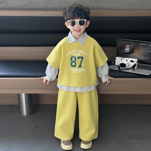 男童春装运动套装2026新款酷帅宝宝三件套儿童春秋休闲学院风衣服