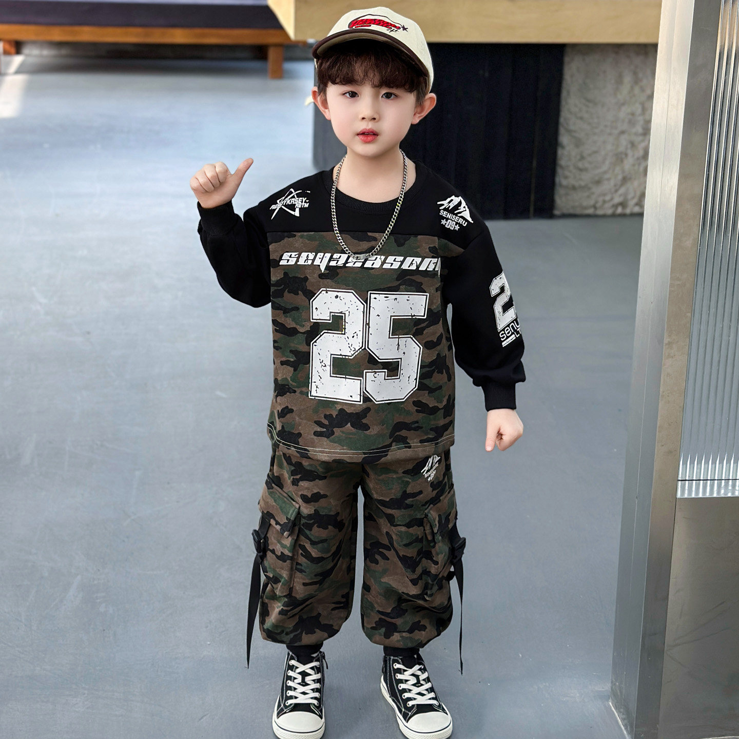 男童迷彩套装春秋运动儿童学院风卫衣2026新款休闲春装痞帅潮衣服