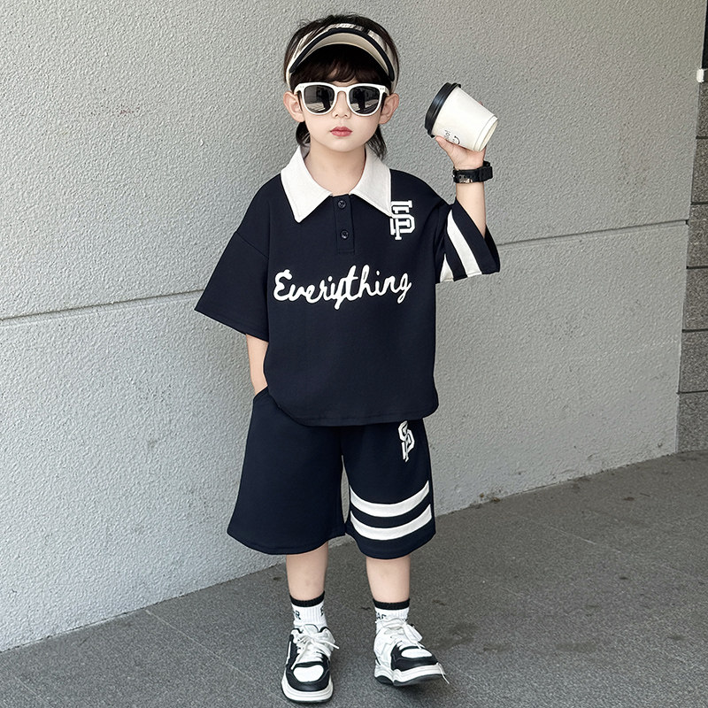 儿童装男童夏装套装凉感2026新款男孩学院风短袖裤POLO衫运动衣服