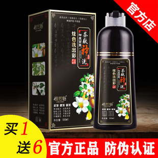 茶麸神洗一支黑染发剂植物一洗黑纯天然无刺激彩色洗发水不沾头皮