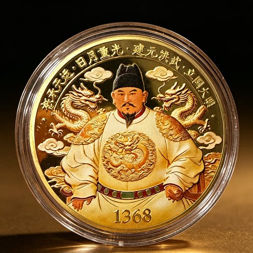明朝洪武皇帝朱元璋纪念币摆件明太祖历史文创周边工艺品金属徽章