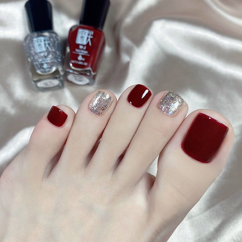 酒红色显白脚指甲油夏季免烤持久快干可撕拉无味女孩脚趾2023新款