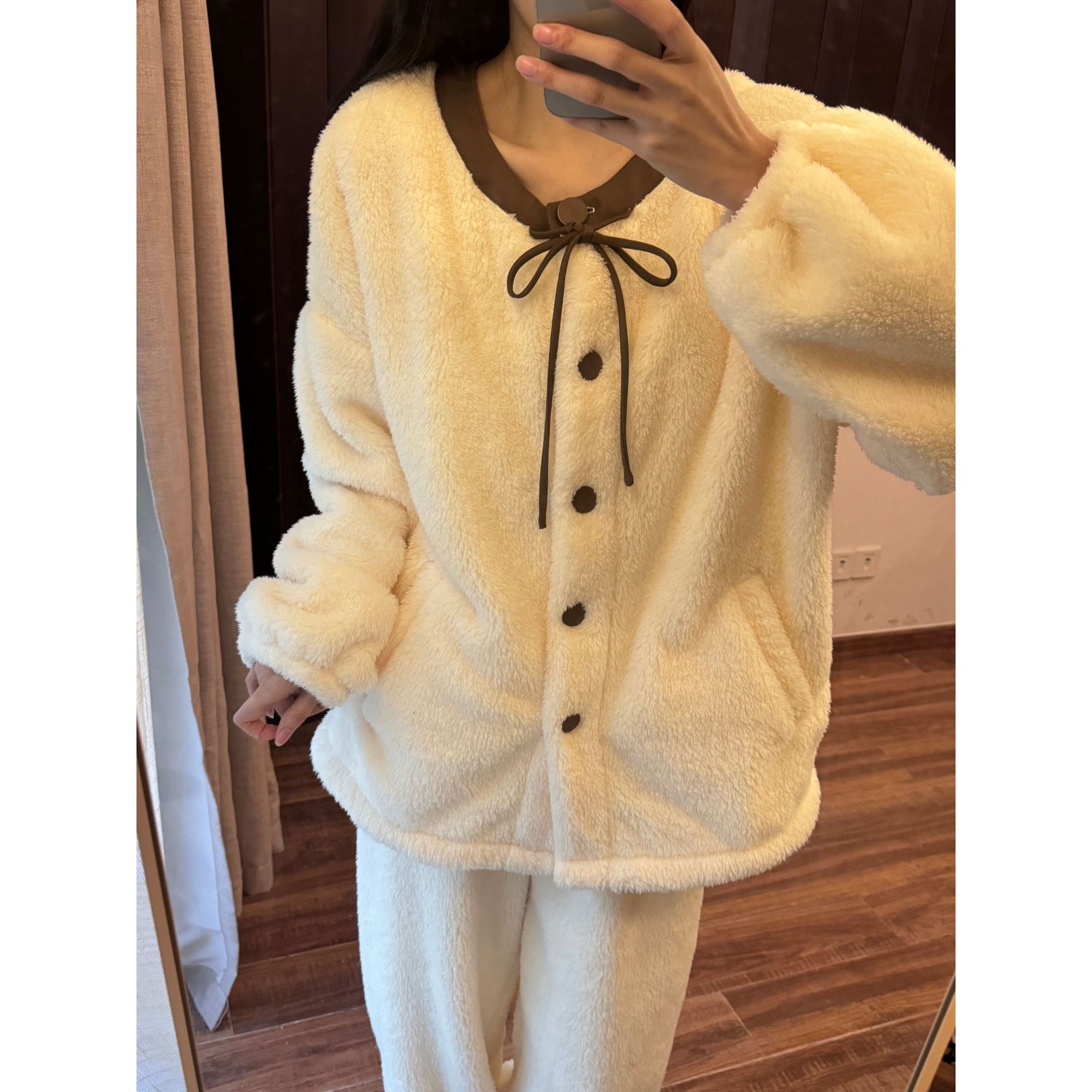 柏兰尼森新款亲子睡衣女加厚加绒儿童套装秋冬款母女装甜美家居服