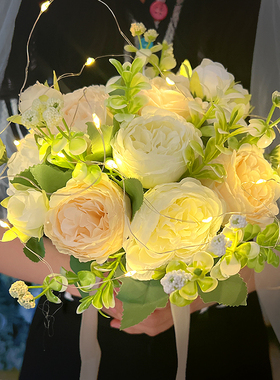 高档仿真手捧花求婚布置结婚领证新娘拍照道具超仙森系玫瑰花束