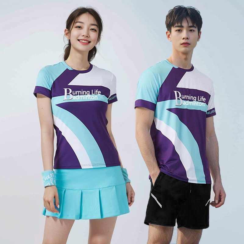 紫色羽毛球服女2024新款夏季高端运动球衣专业快速干短袖男款套装
