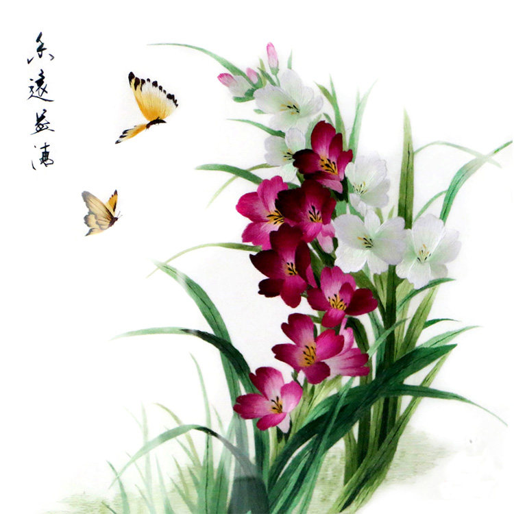 苏绣diy套件初学入门针迹扫描兰花蝴蝶花草手工自学刺绣图案|ruв категории домашний ткань, вышивка suite, вышивка - от Buy2taobao.com для оказания профессиональной услуги покупки агента Taobao